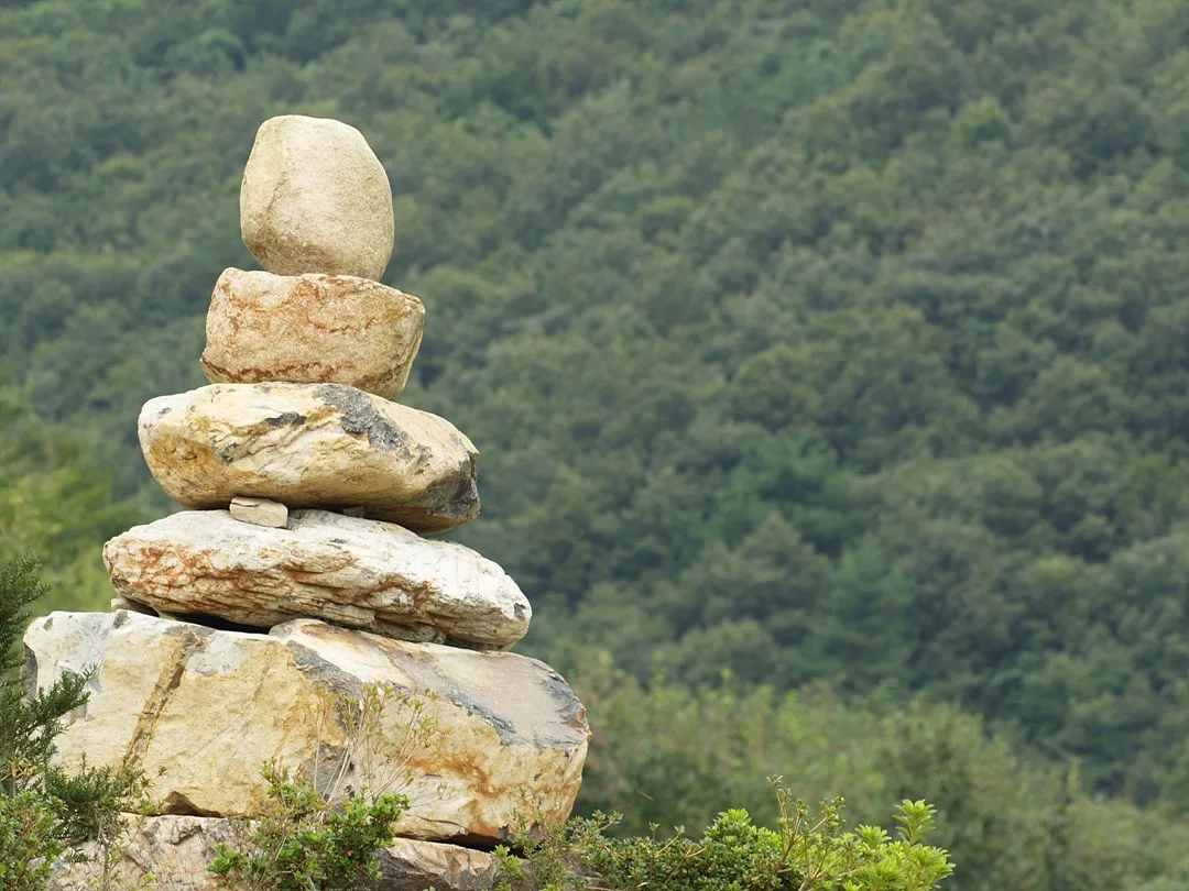 푸른 숲을 배경으로 쌓아 올린 돌탑의 평온함 · 2007-09-24