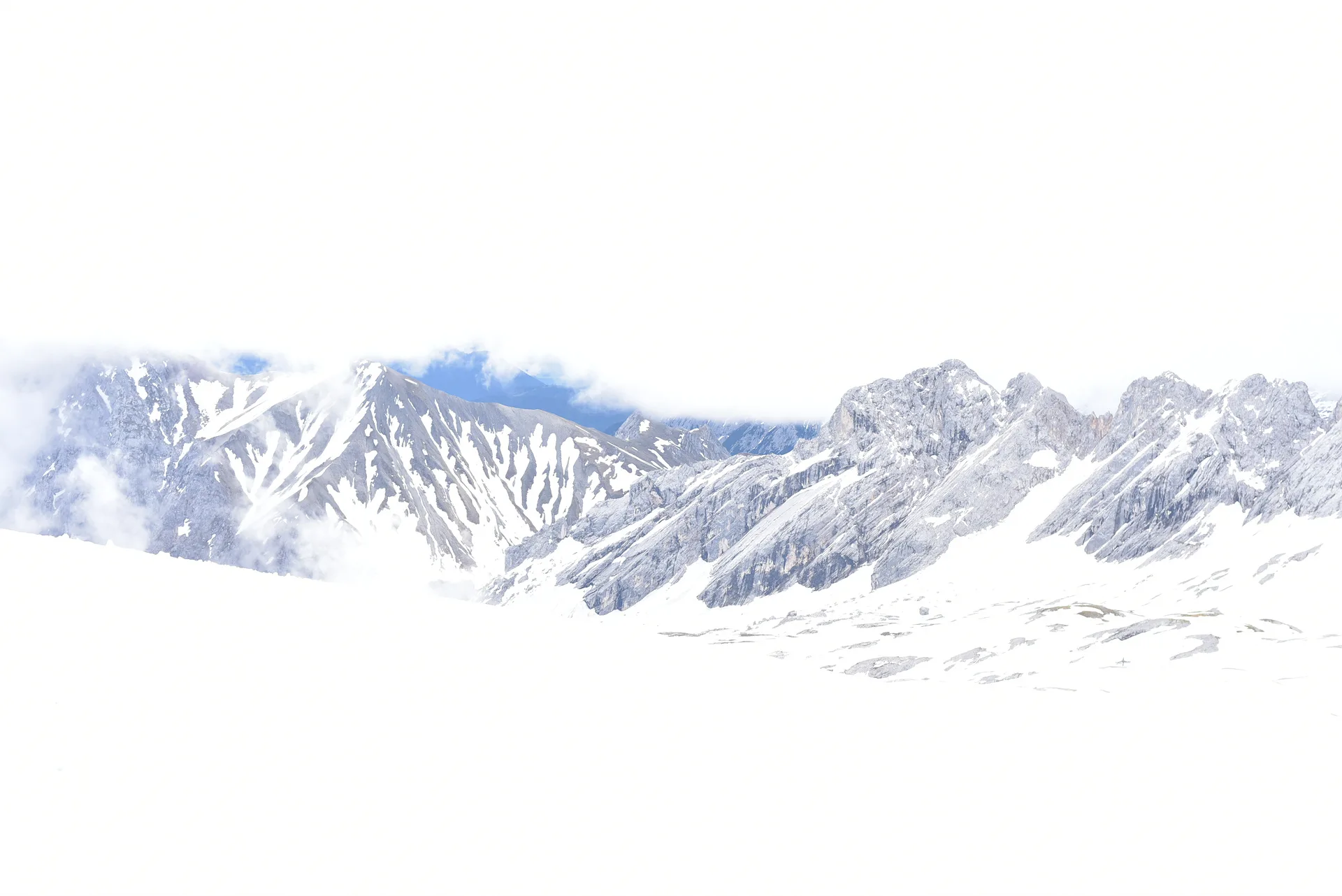 눈 덮인 웅장한 설산의 파노라마 풍경 · Zugspitze, 가르미슈파르텐키르헨, 바이에른, 독일 · 2016-05-31