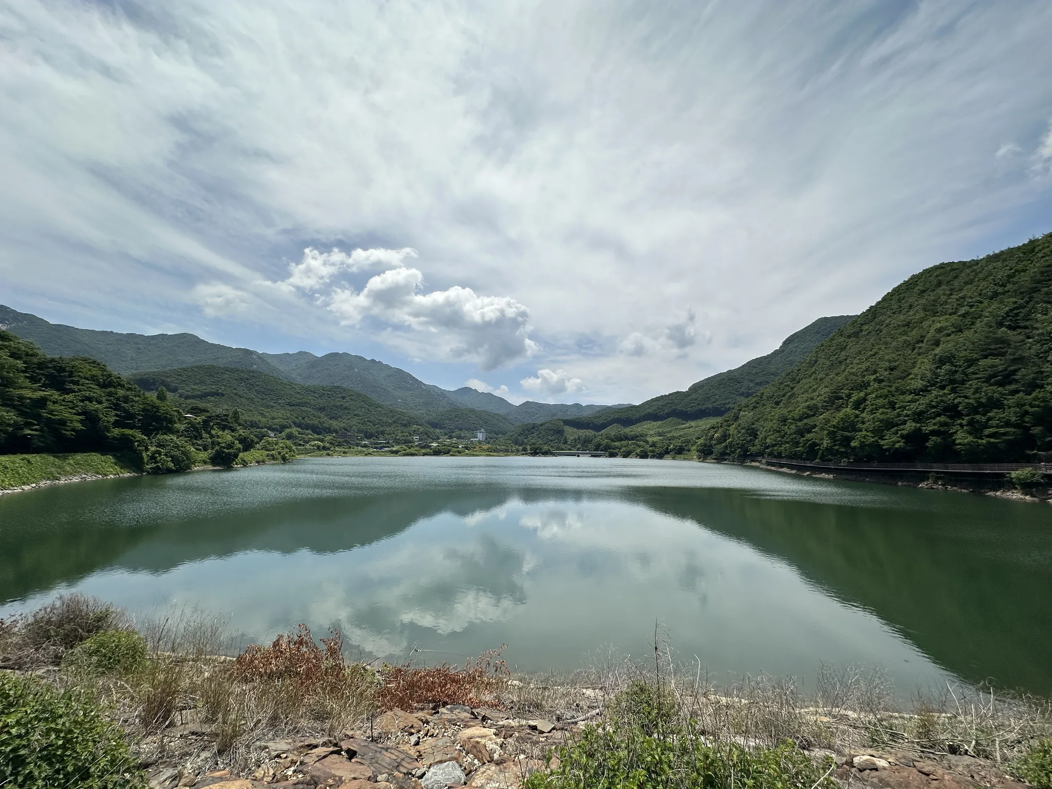 충남 논산의 푸른 산세가 담긴 평온한 호수 풍경 · 논산시, 충청남도, 대한민국 · 2026-06-09